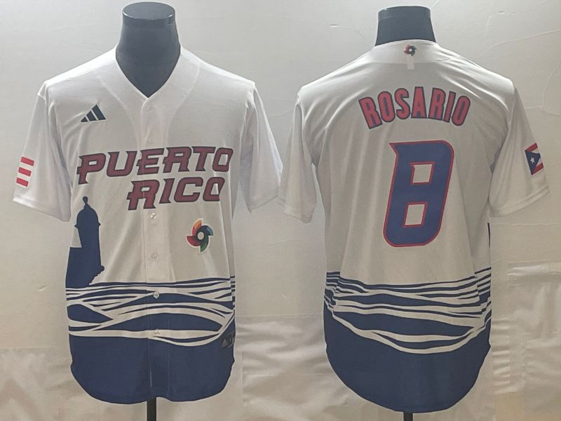 Men 2023 World Cub Puerto Rico #8 Rosario White Nike MLB Jersey1->more jerseys->MLB Jersey